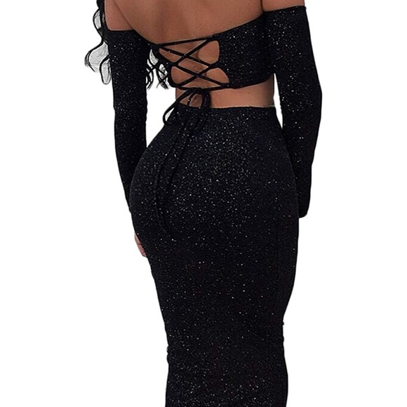 ✨BLACK SAN MATEO OFF THE SHOULDER 2PEICE DRESS NEW - Picture 3 of 3